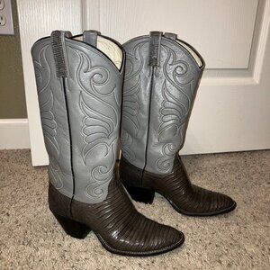 DAN POST Boots LIZARD Dark Taupe / Gray VINTAGE - Sz 6.5 C Beautiful!
